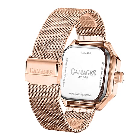 GAMAGES OF LONDON Octave Automatic Movt. Brown Dial Water Resistant Watch with Rose Gold Mesh Bracelet