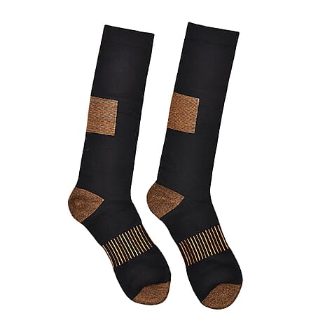 2 Pairs Antibacterial Copper Infused Compression Long Socks (Size S-M, 5 to 10) - Black