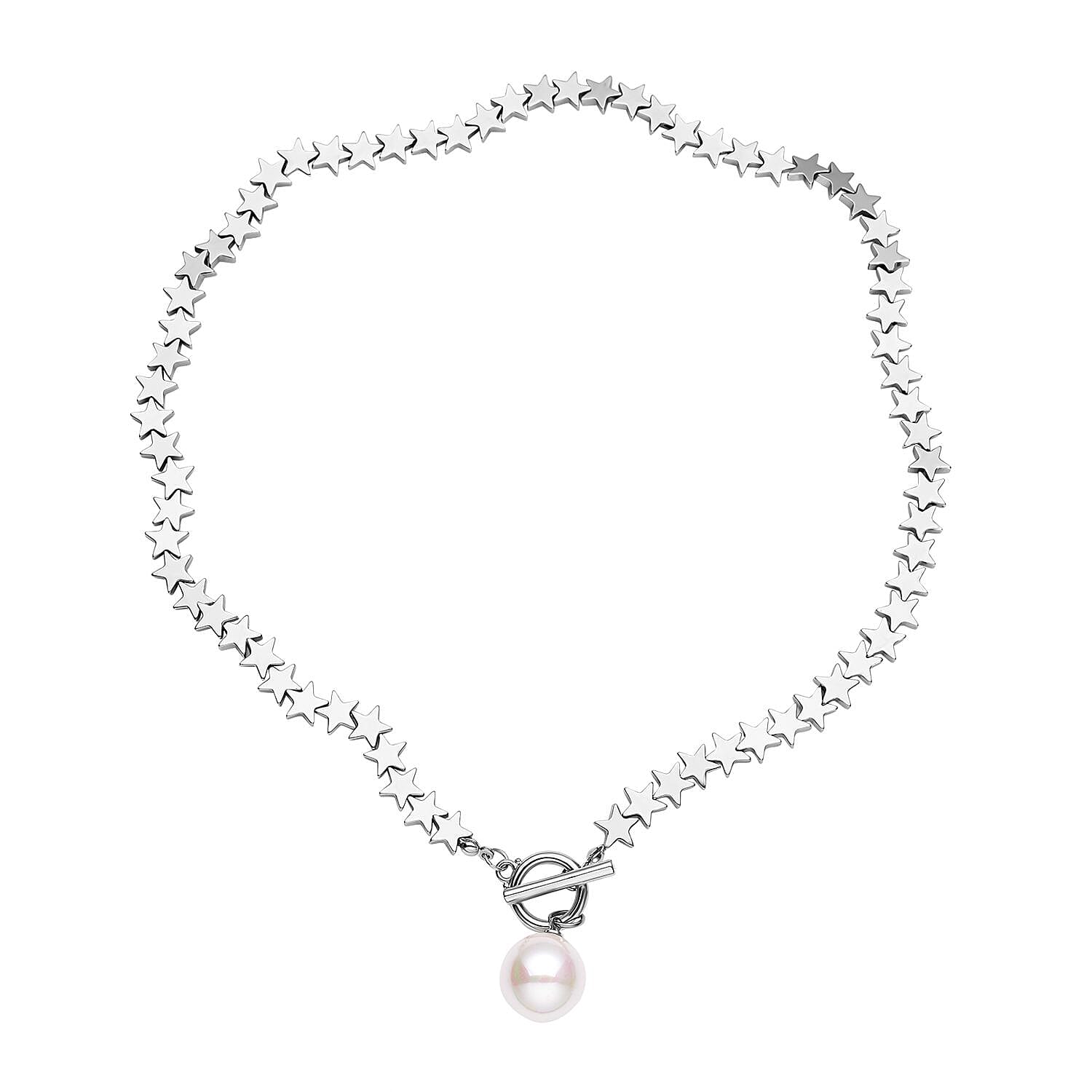 White Shell Pearl and Hematite Necklace (Size - 19.5) with T-bar Clasp