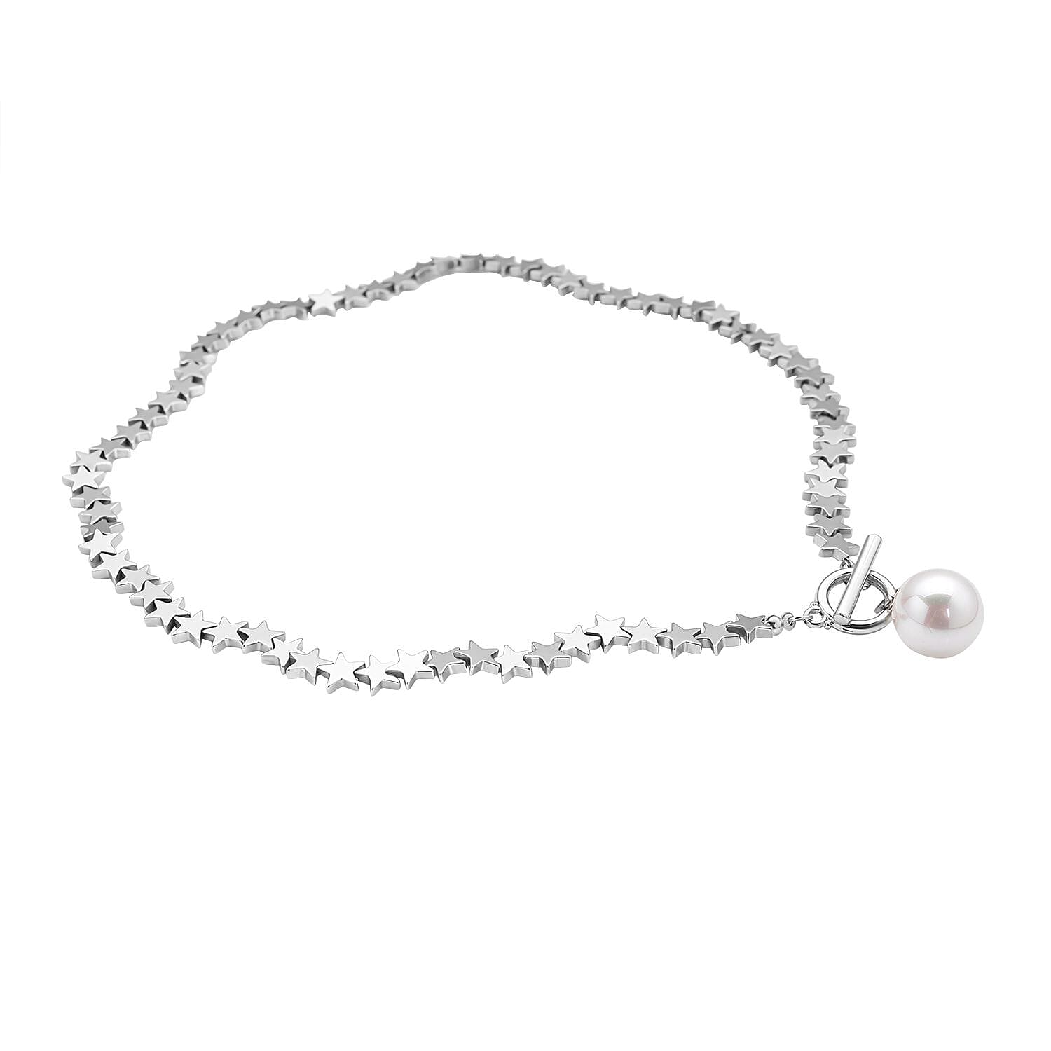 White Shell Pearl and Hematite Necklace (Size - 19.5) with T-bar Clasp