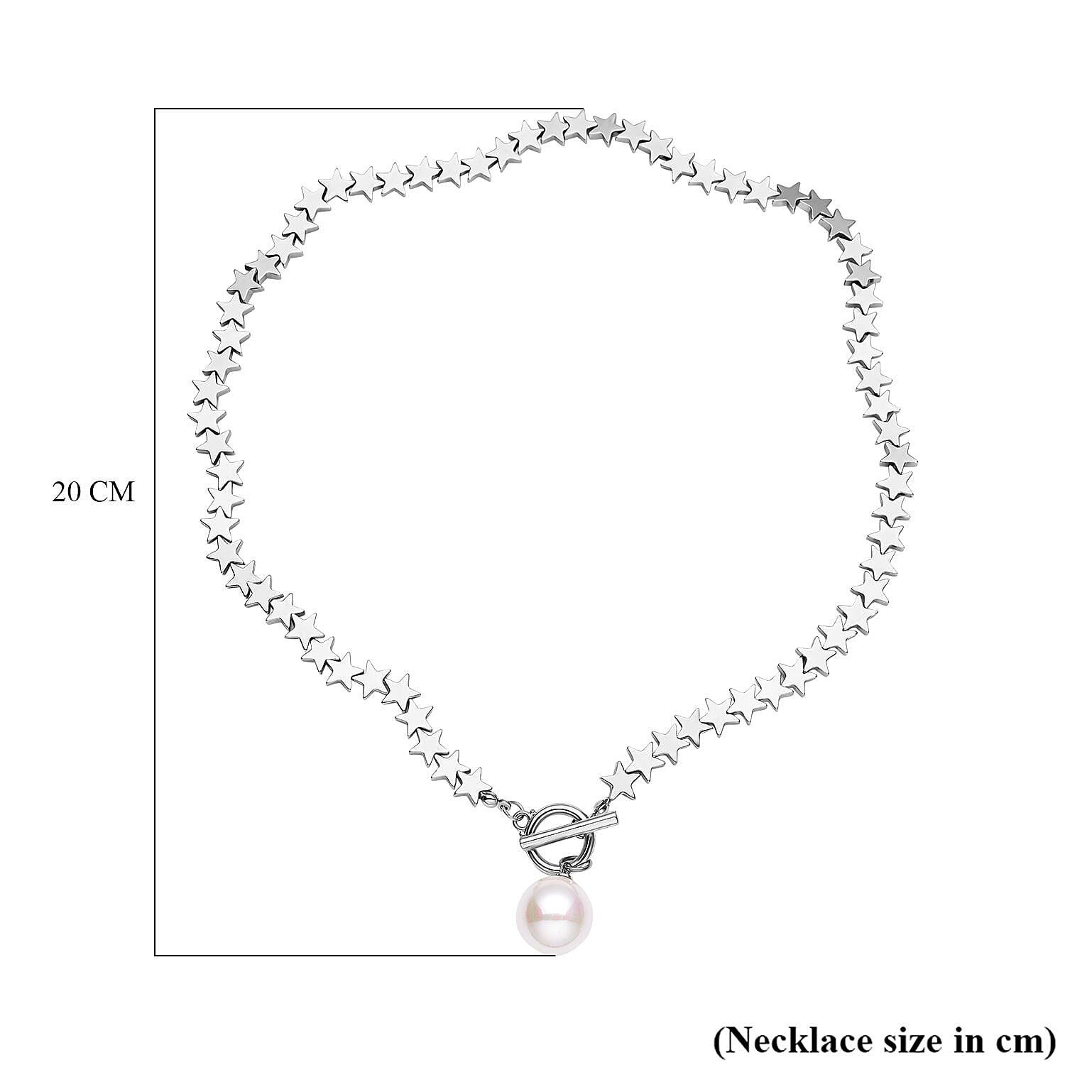 White Shell Pearl and Hematite Necklace (Size - 19.5) with T-bar Clasp