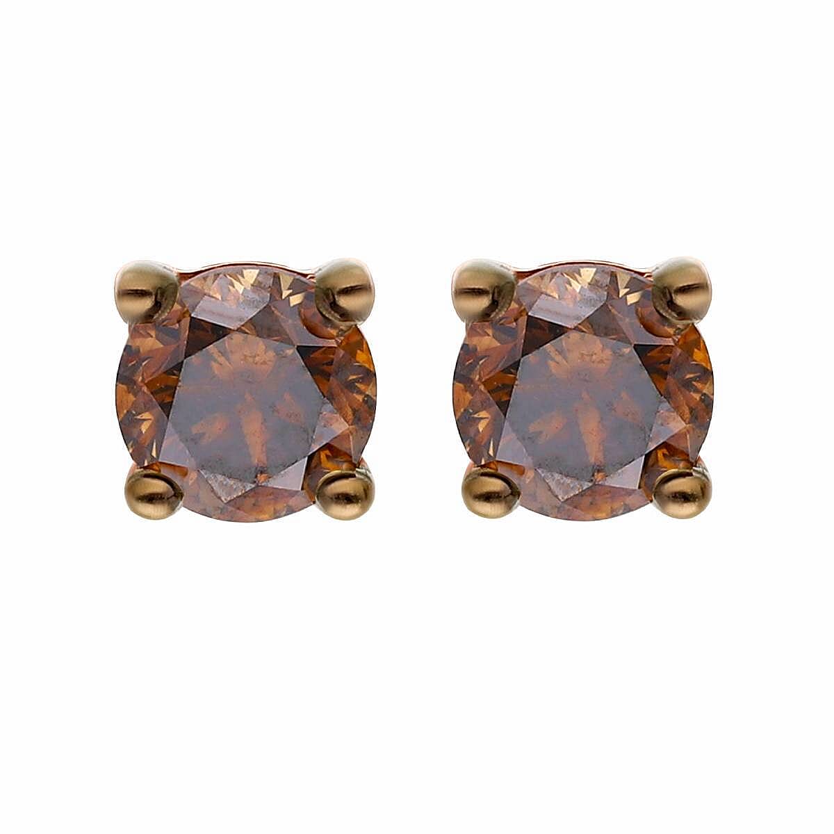 9K Rose Gold SGL Certified Natural Champagne Diamond I 3 Stud