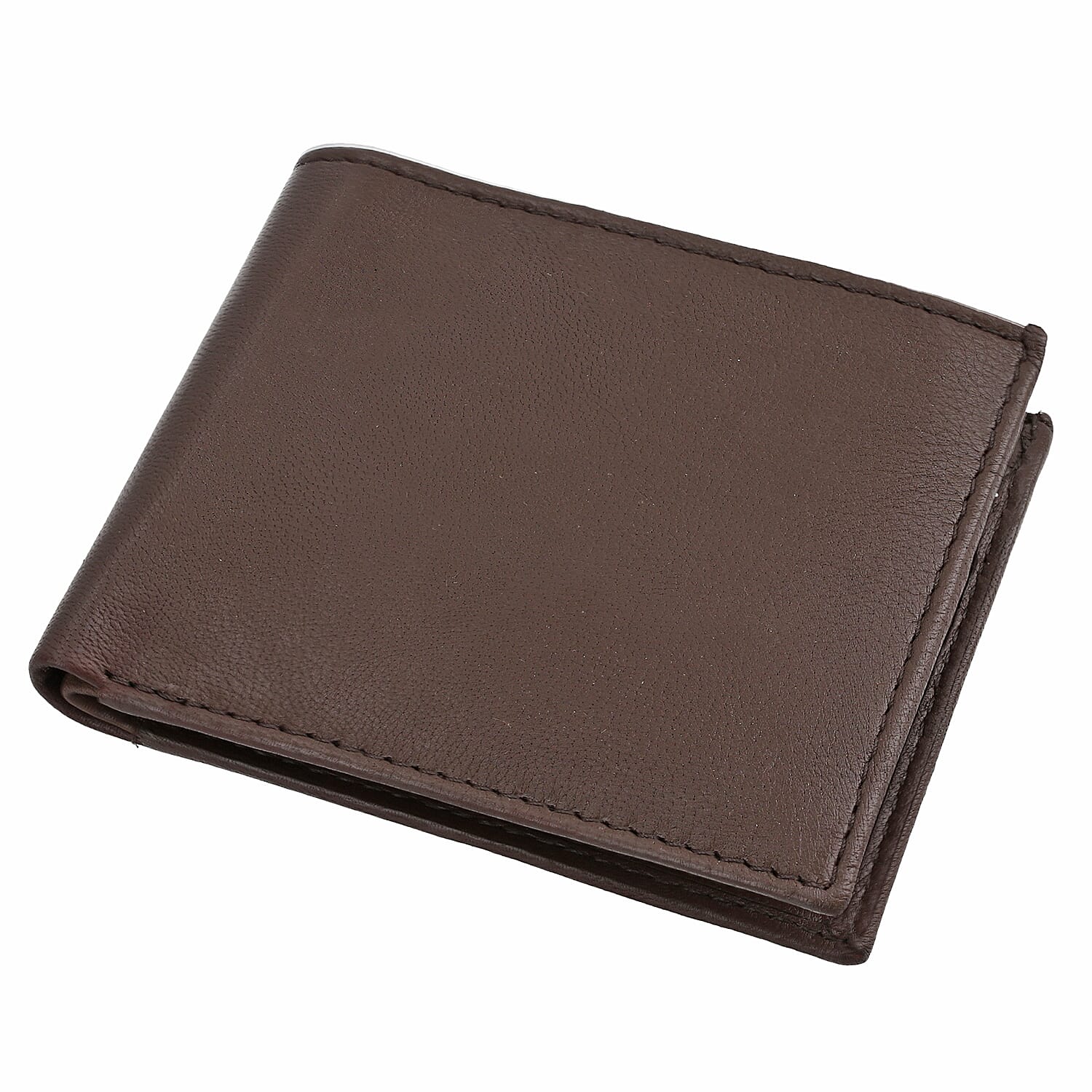 100 % Genuine Leather Bi-Fold Wallet with RFID Protection - Brown