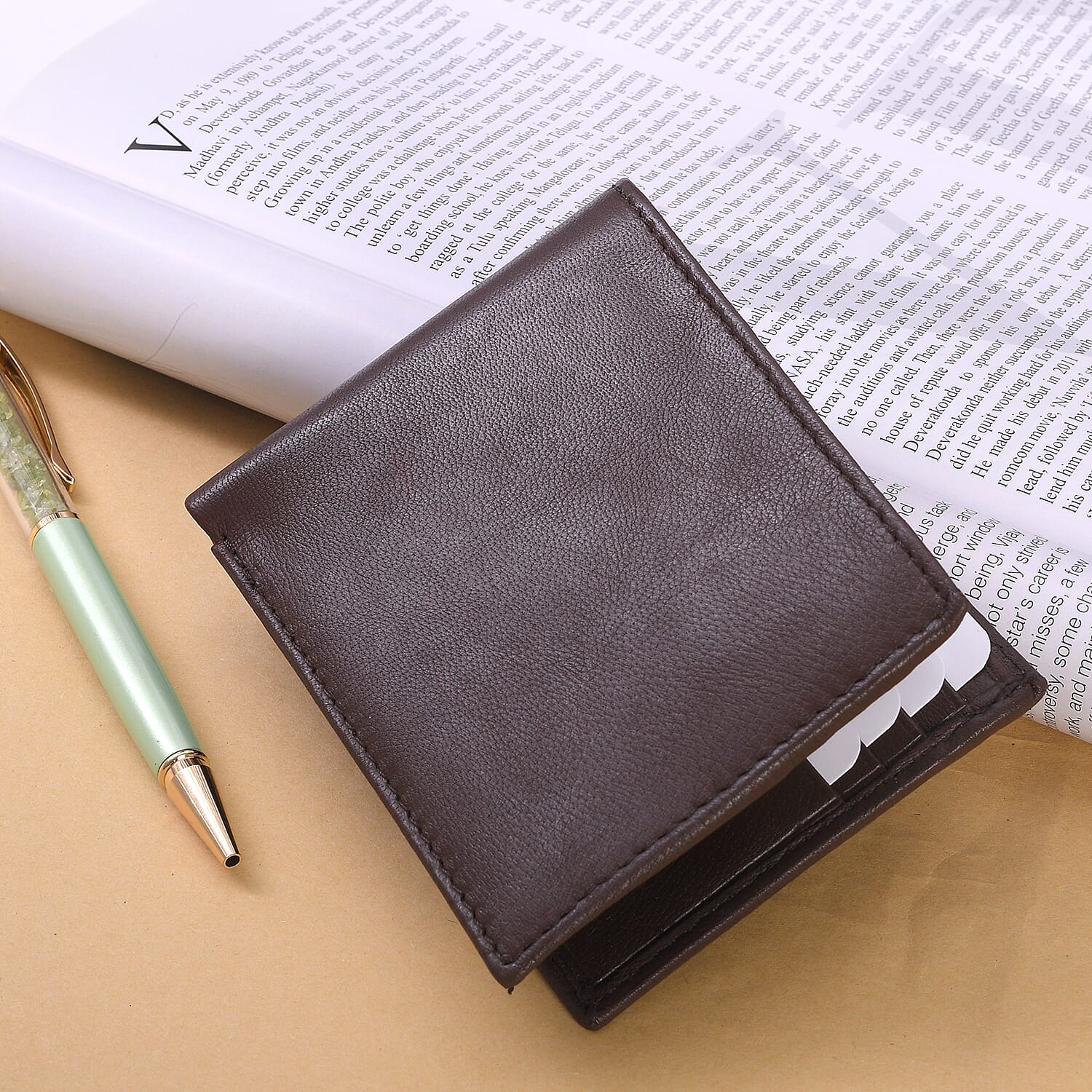 100 % Genuine Leather Bi-Fold Wallet with RFID Protection - Brown