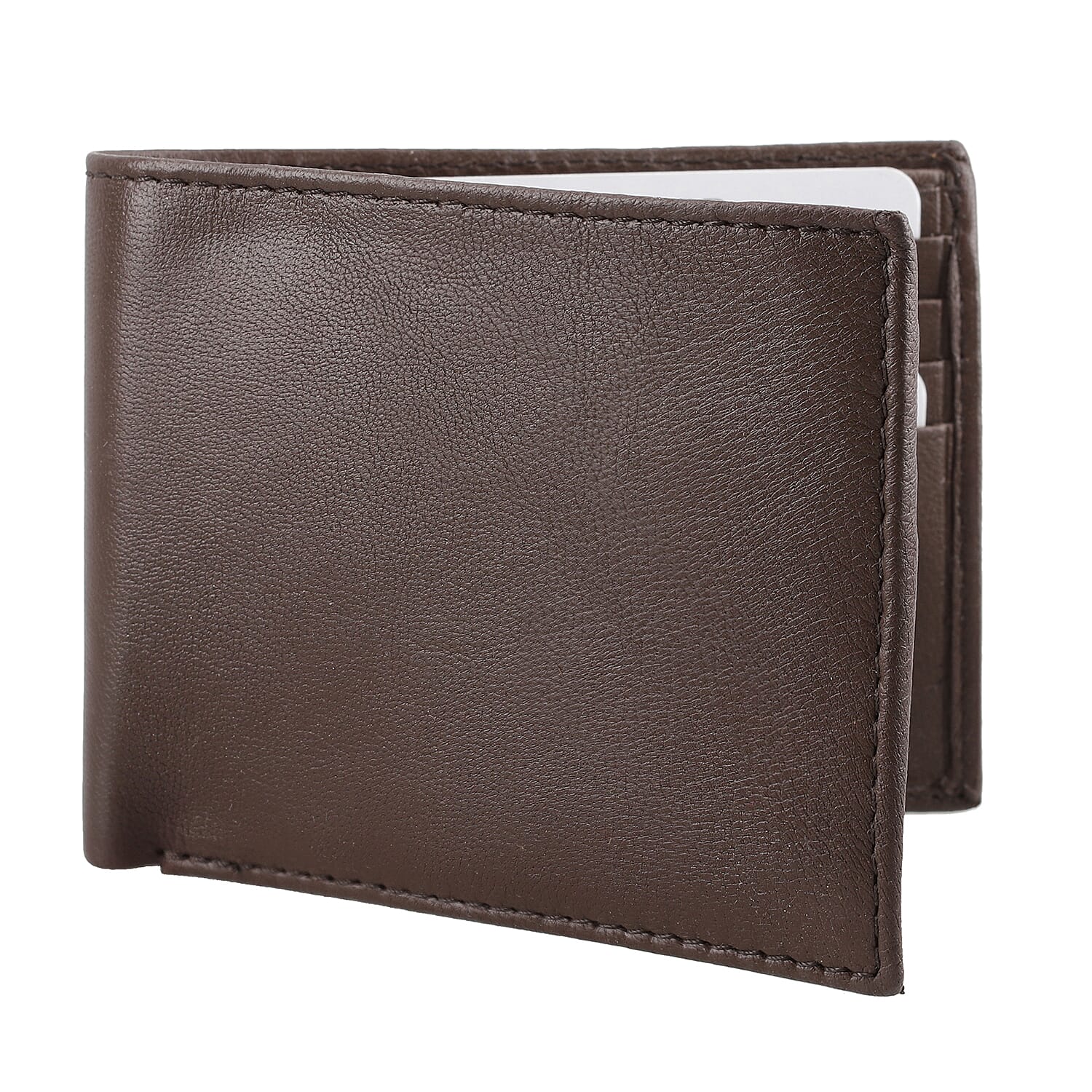100 % Genuine Leather Bi-Fold Wallet with RFID Protection - Brown