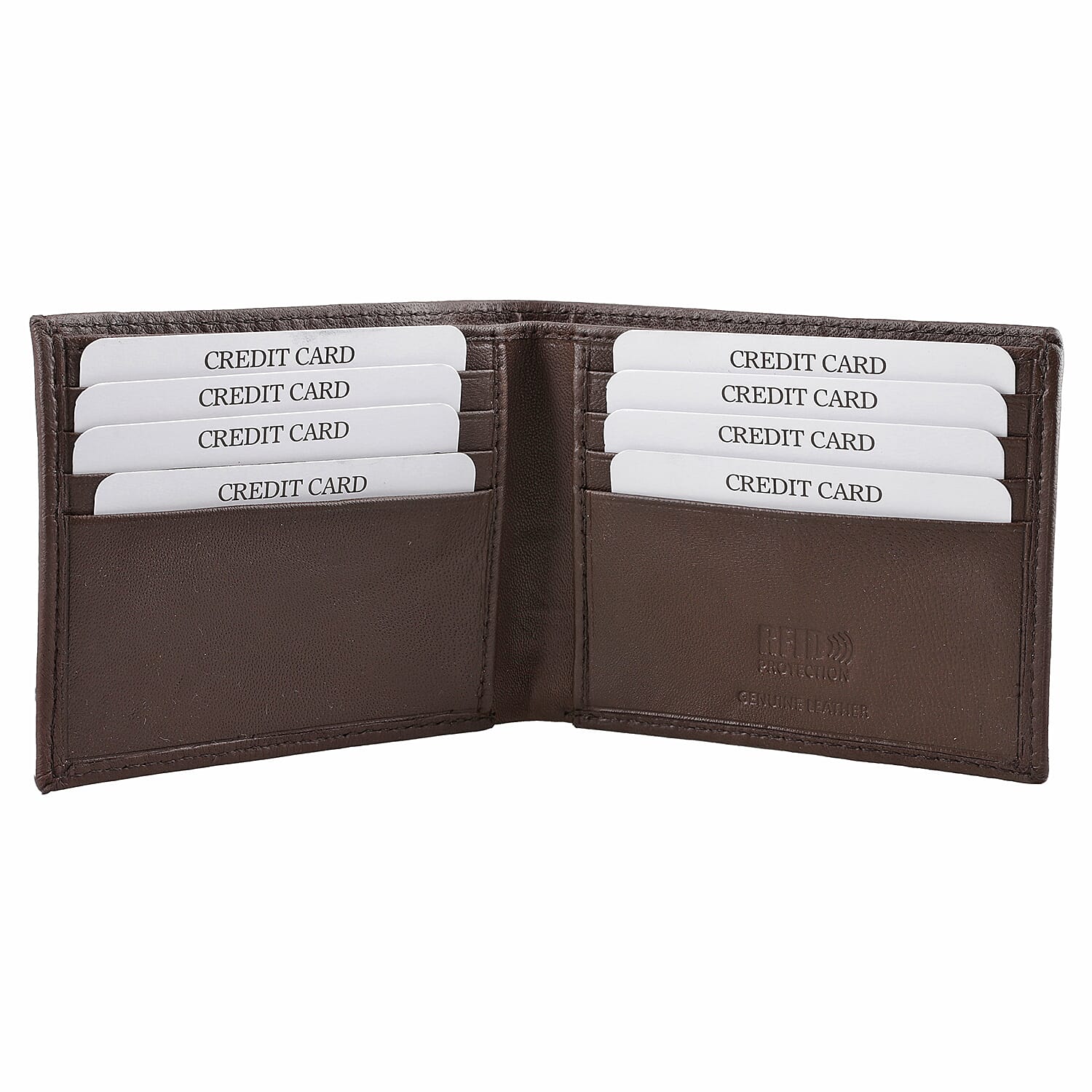 100 % Genuine Leather Bi-Fold Wallet with RFID Protection - Brown
