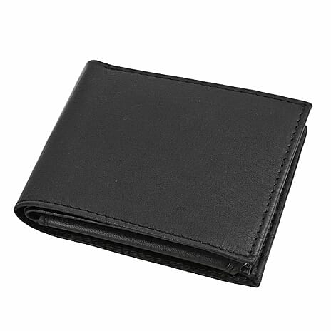 100 % Genuine Leather Bi-Fold Wallet with RFID Protection - Black