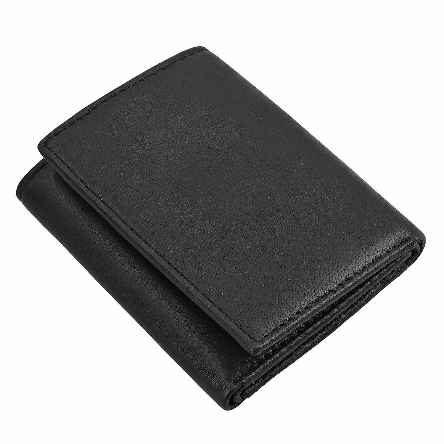 100% Genuine Leather Triflod Fold Men Wallet (RFID Protected) -Black
