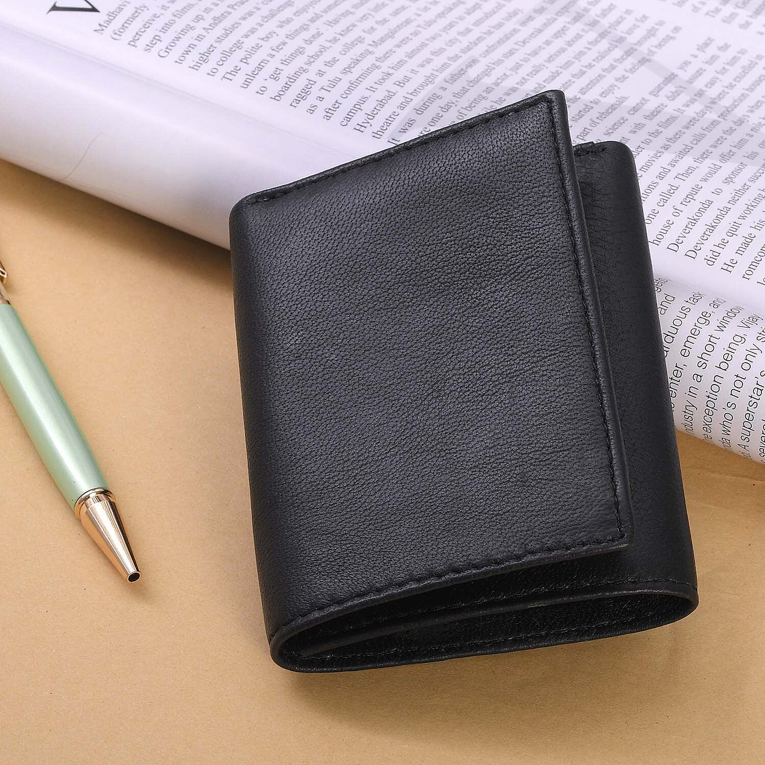 100% Genuine Leather Triflod Fold Men Wallet (RFID Protected) -Black