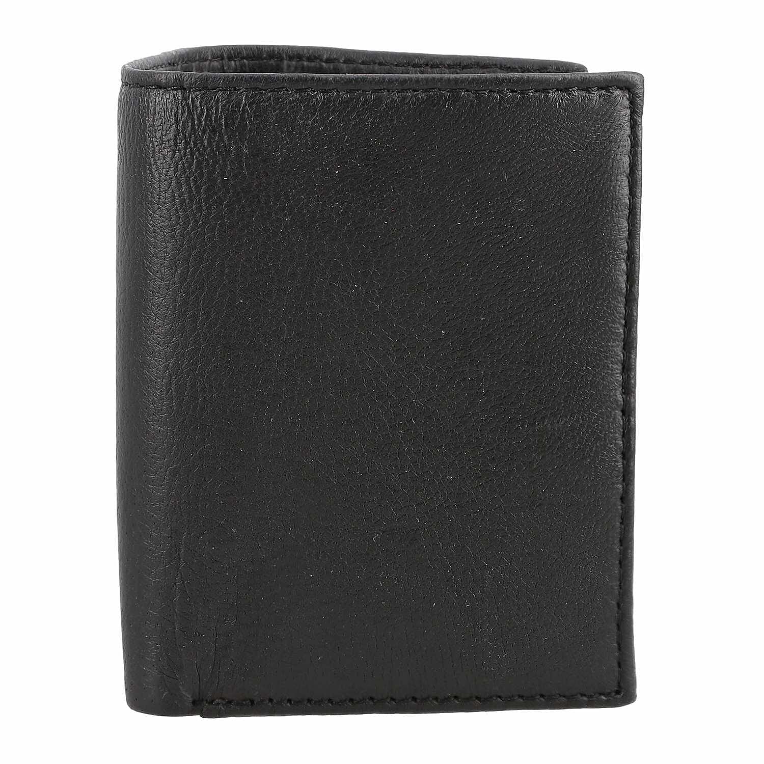 100% Genuine Leather Triflod Fold Men Wallet (RFID Protected) -Black