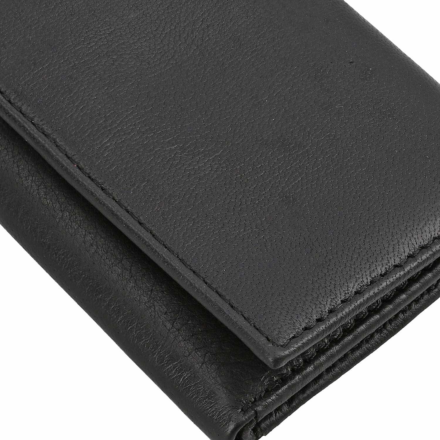 100% Genuine Leather Triflod Fold Men Wallet (RFID Protected) -Black