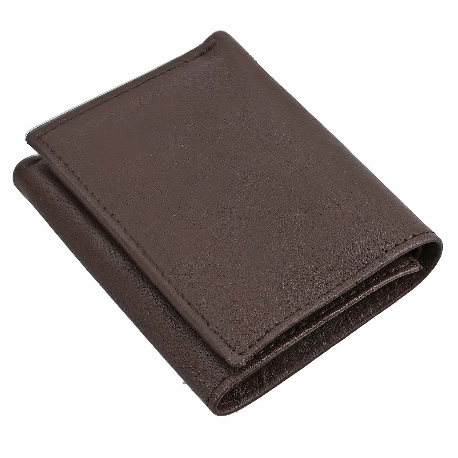 100% Genuine Leather Triflod Fold Men Wallet (RFID Protected) - Brown