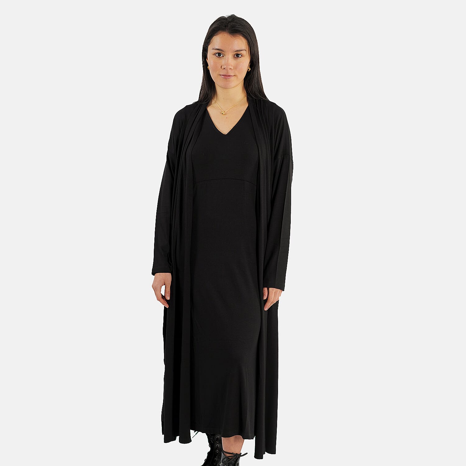 TAMSY Long Viscose Jersey Cardigan with Pocket (Size L,16-18) - Black