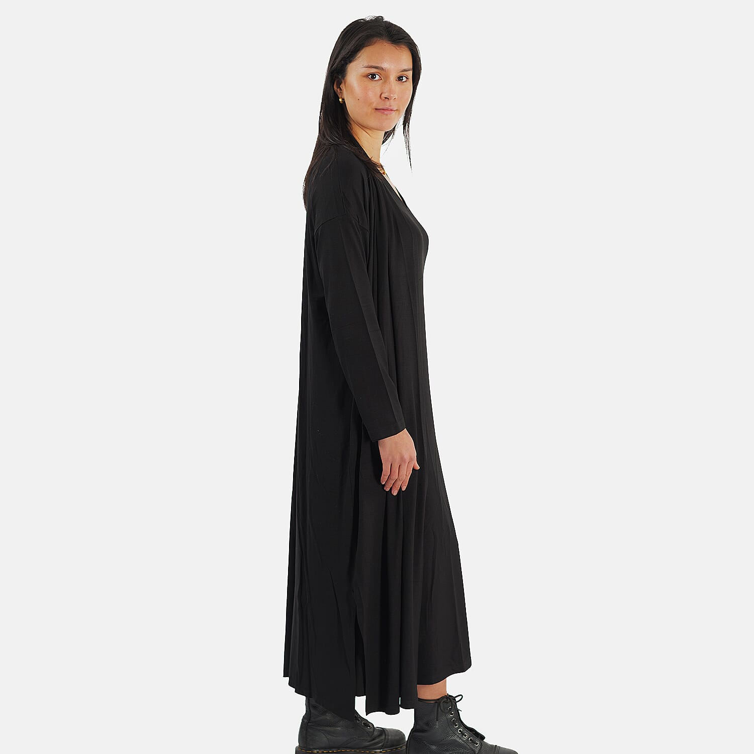 TAMSY Long Viscose Jersey Cardigan with Pocket (Size L,16-18) - Black