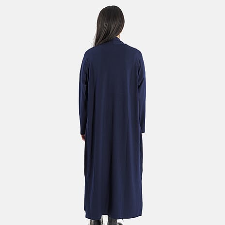 TAMSY Long Viscose Jersey Cardigan with Pocket (Size L,16-18) - Navy Blue