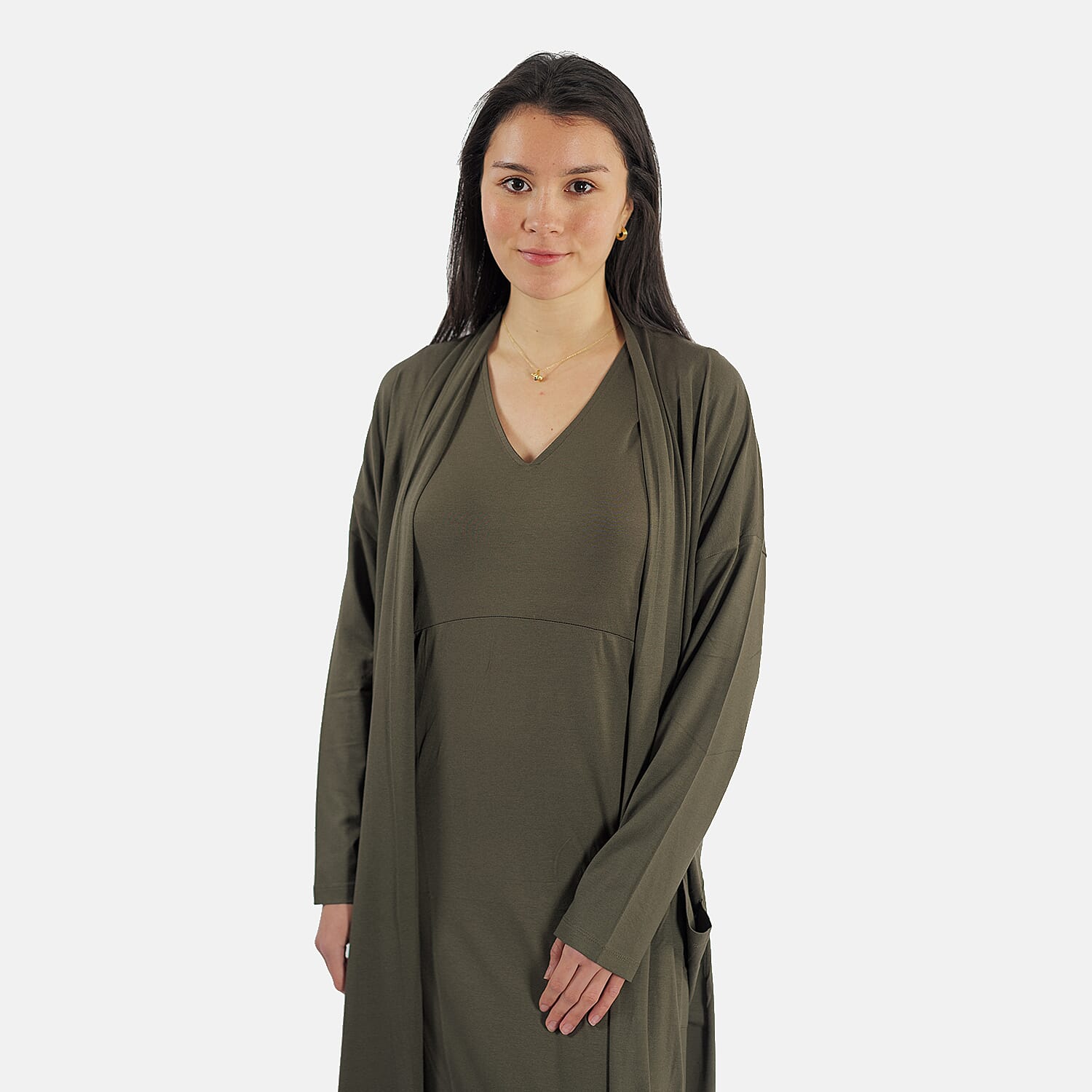 TAMSY Long Jersey Cardigan with Pocket - Black