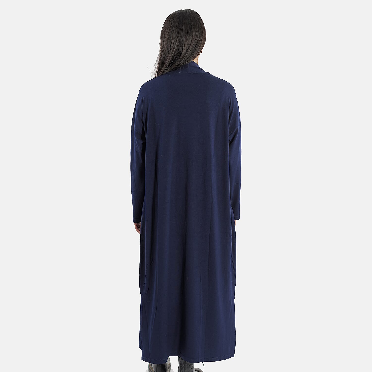 TAMSY Long Viscose Jersey Cardigan with Pocket (Size S,8-10) - Navy Blue