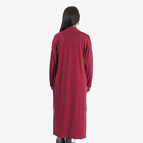 TAMSY Long Viscose Jersey Cardigan with Pocket (Size S,8-10) - Cranberry