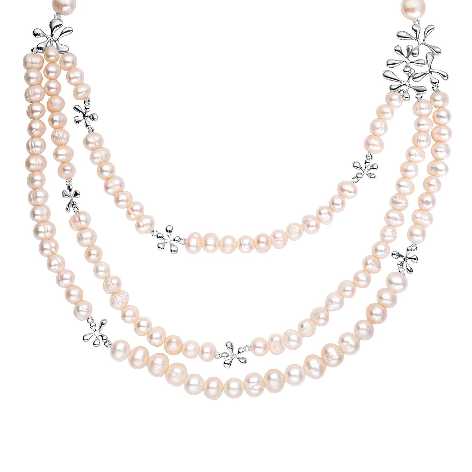 LucyQ Splash Collection - Fresh Water Pearl Vintage Triple Strand Necklace (Size - 20) in Rhodium Overlay Sterling Silver