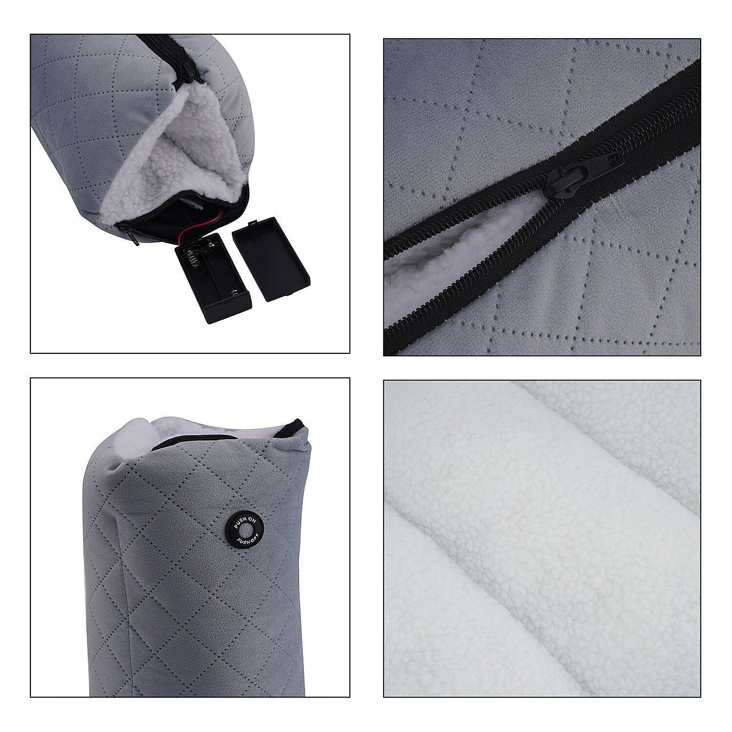 Homesmart 2 in 1 Vibrating Massage Foldable Pillow (Size 38x33x6 Cm) - Grey - Requires 2 AA Batteries (Not Included)