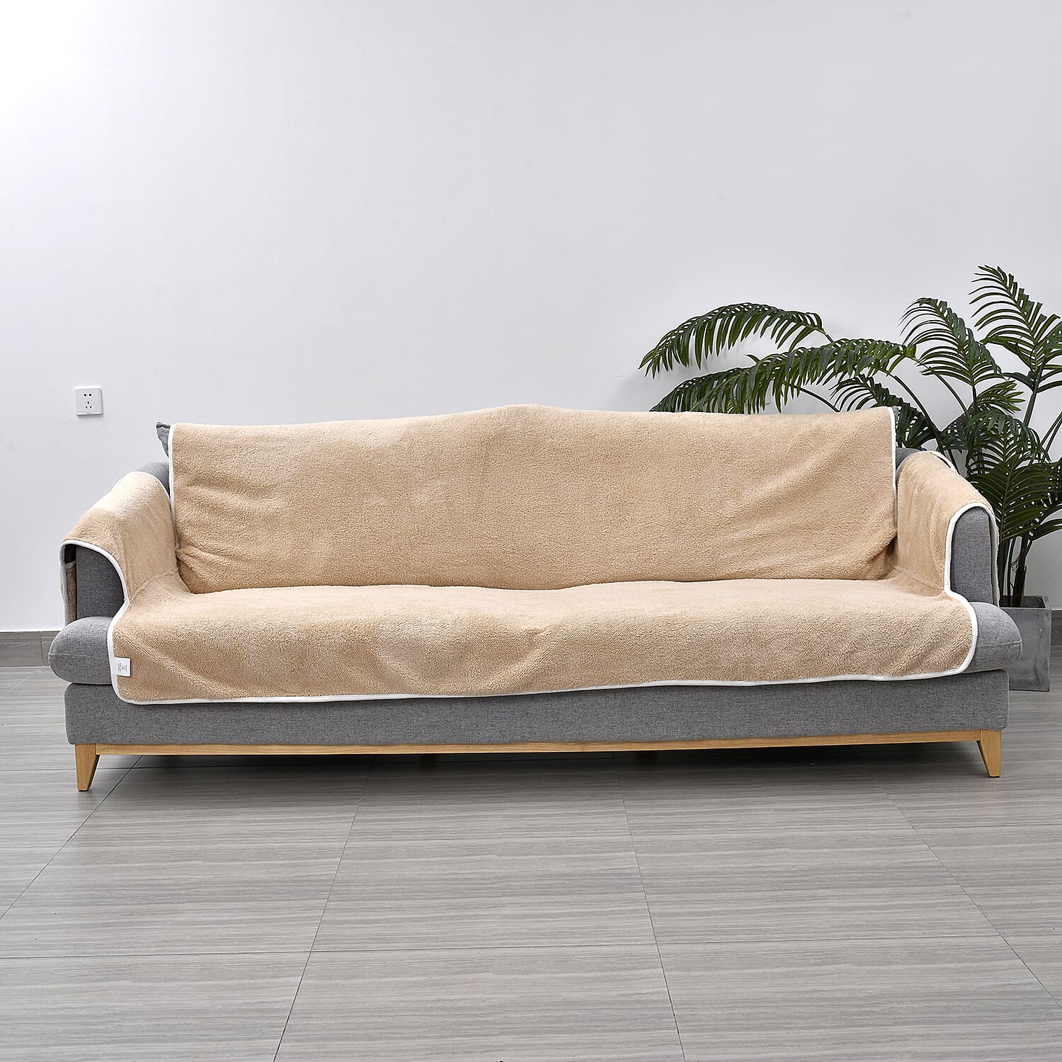 Refresh Your Chair Reversible Suede-Sherpa Sofa Cover with 6 Pockets 1 Seater (Size 196x213 Cm) - Brown & Light Brown