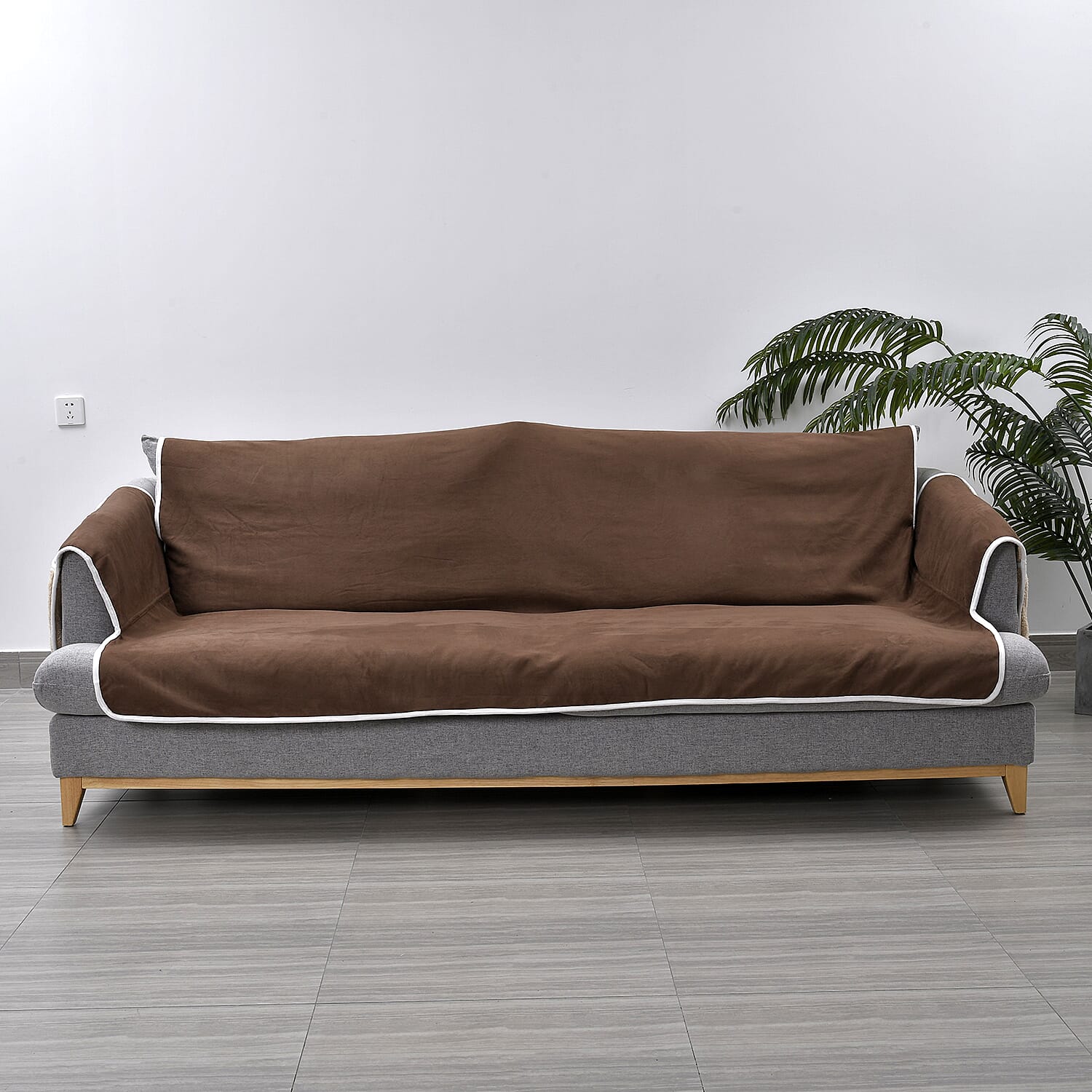 Refresh Your Sofa Reversible Suede-Sherpa Sofa Cover with 6 Pockets 2 Seater (Size 262x213 Cm) - Brown & Light Brown