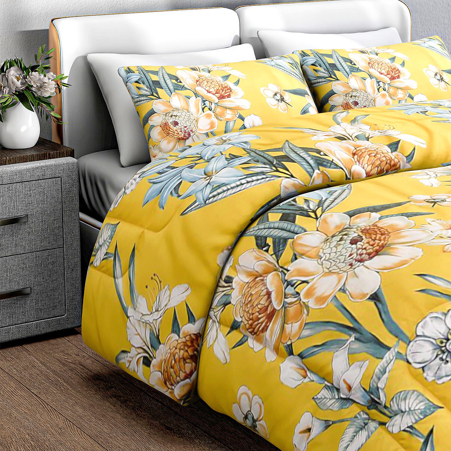 Garden Silk and Down Alternative Comforter  With 2 Pillowcases King 