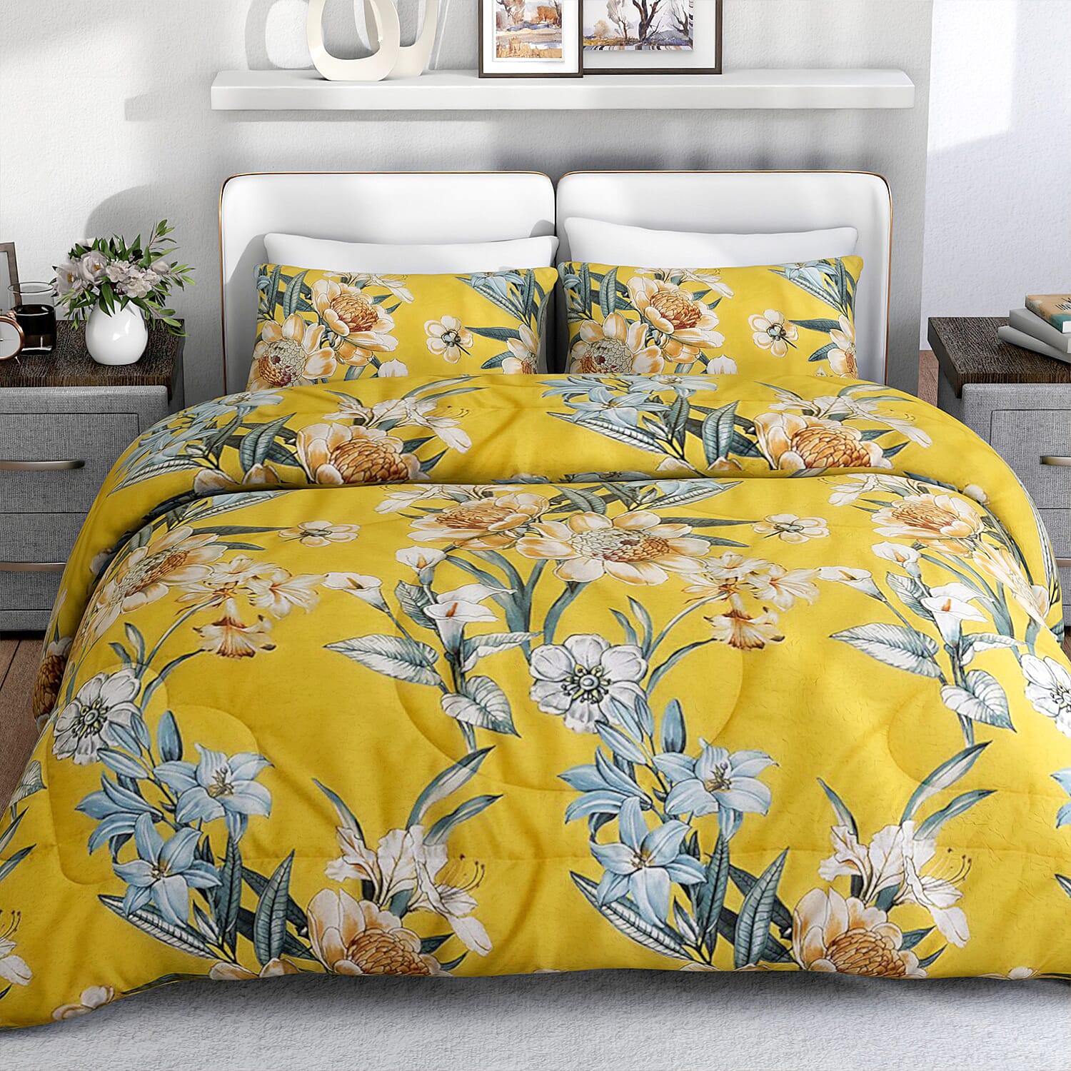 Garden Silk and Down Alternative Comforter  With 2 Pillowcases King 