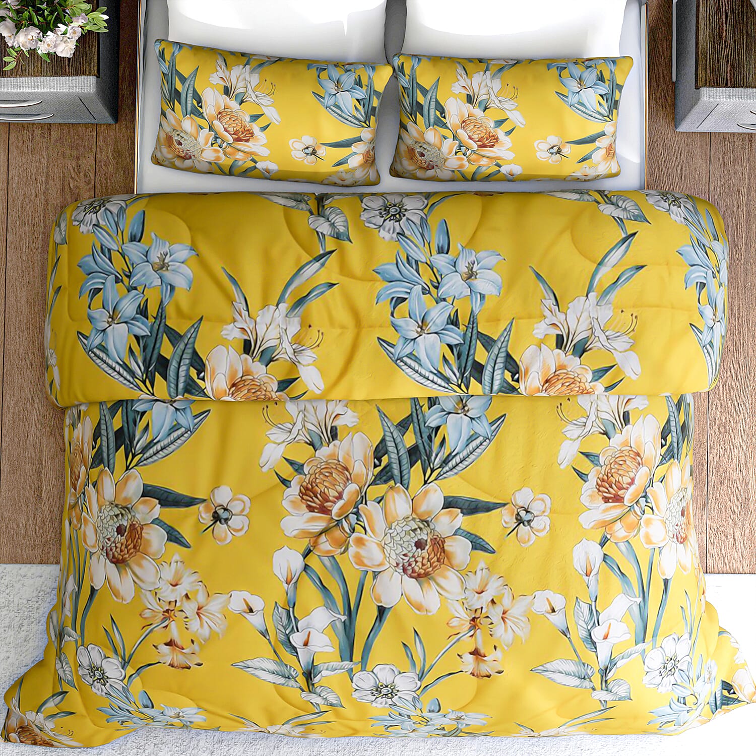 Garden Silk and Down Alternative Comforter  With 2 Pillowcases King 