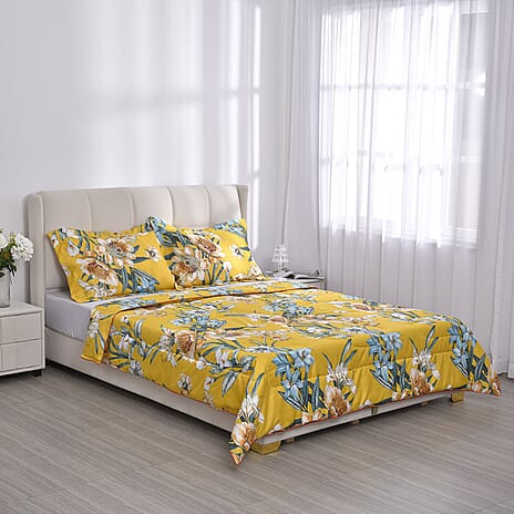 Garden Silk & Down Alternative Comforter (500 GSM) PLUS 2 Pillowcases - Double Size 200x200 cm - Yellow