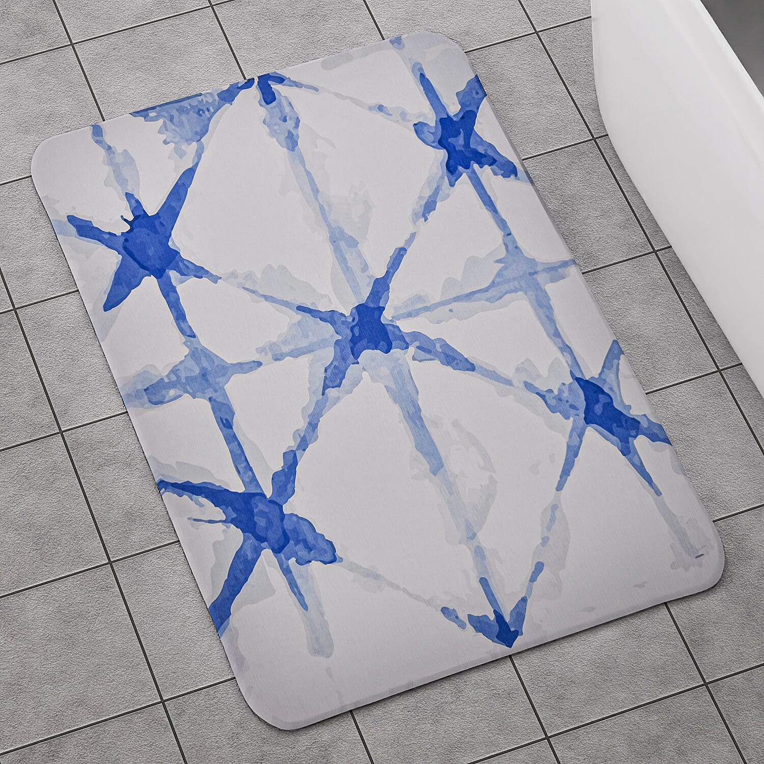 Super Absorbent Geometric Pattern Diatomaceous Earth Bath Mat (Size 60x39 cm) - Blue