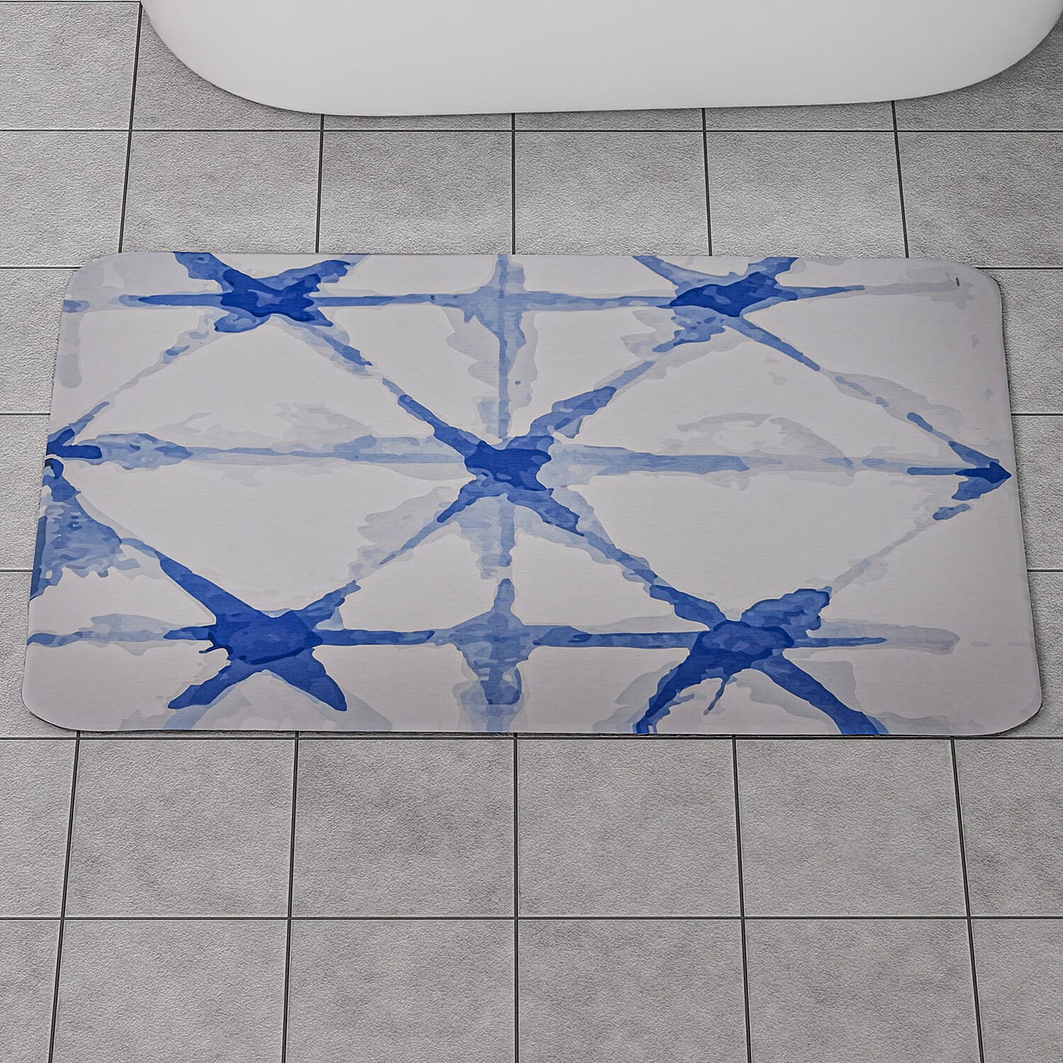 Super Absorbent Geometric Pattern Diatomaceous Earth Bath Mat (Size 60x39 cm) - Blue