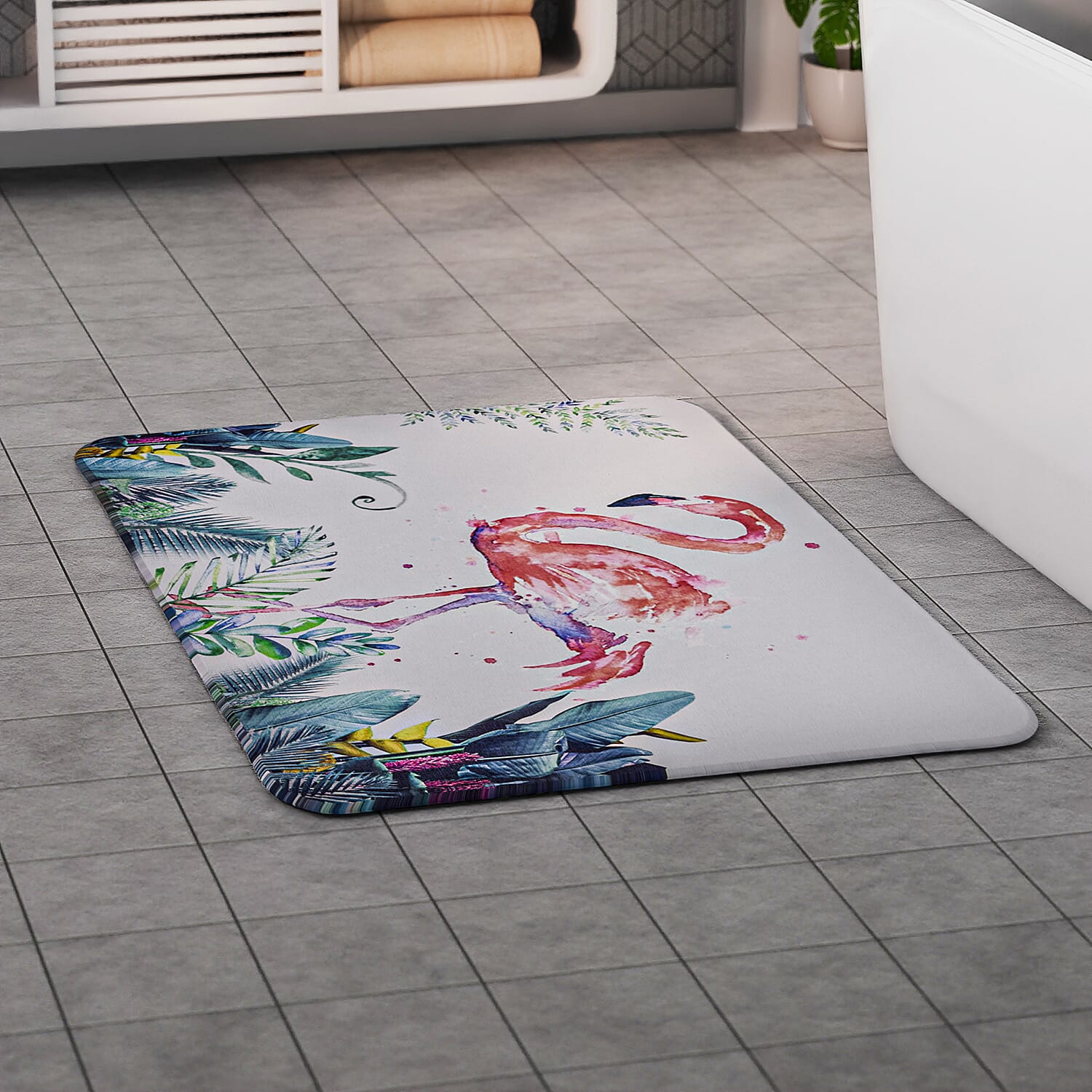 Super Absorbent Flamingo Pattern Diatomaceous Earth Bath Mat (Size 60x39cm)  - Red - Green