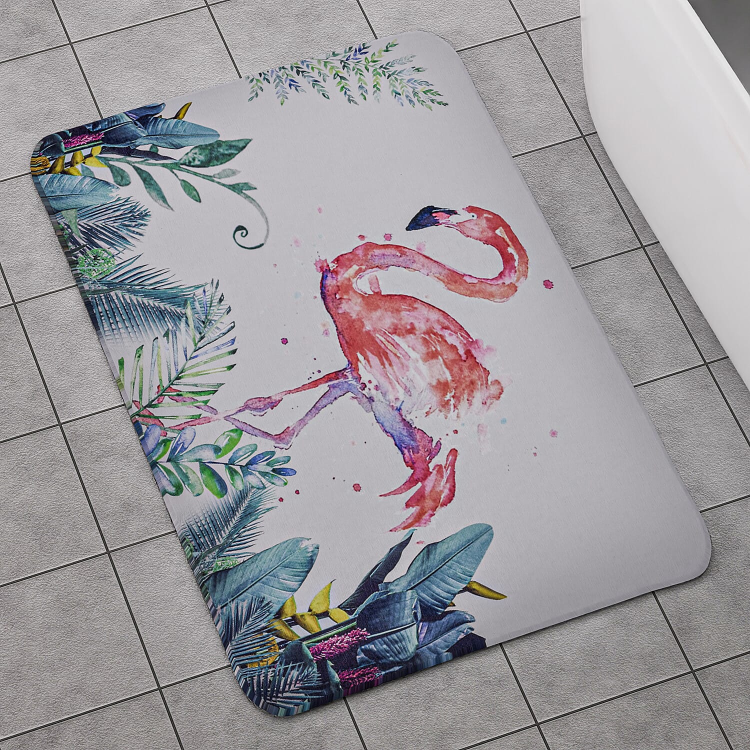 Super Absorbent Flamingo Pattern Diatomaceous Earth Bath Mat (Size 60x39cm)  - Red - Green