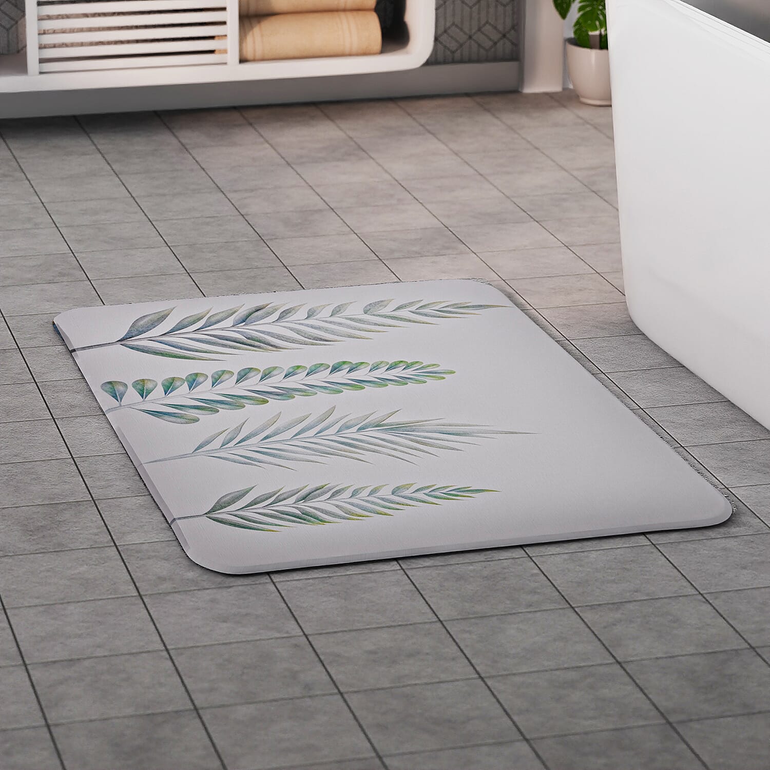 Super Absorbent Leaf Pattern Diatomaceous Earth Bath Mat (Size 60x39cm) - Green