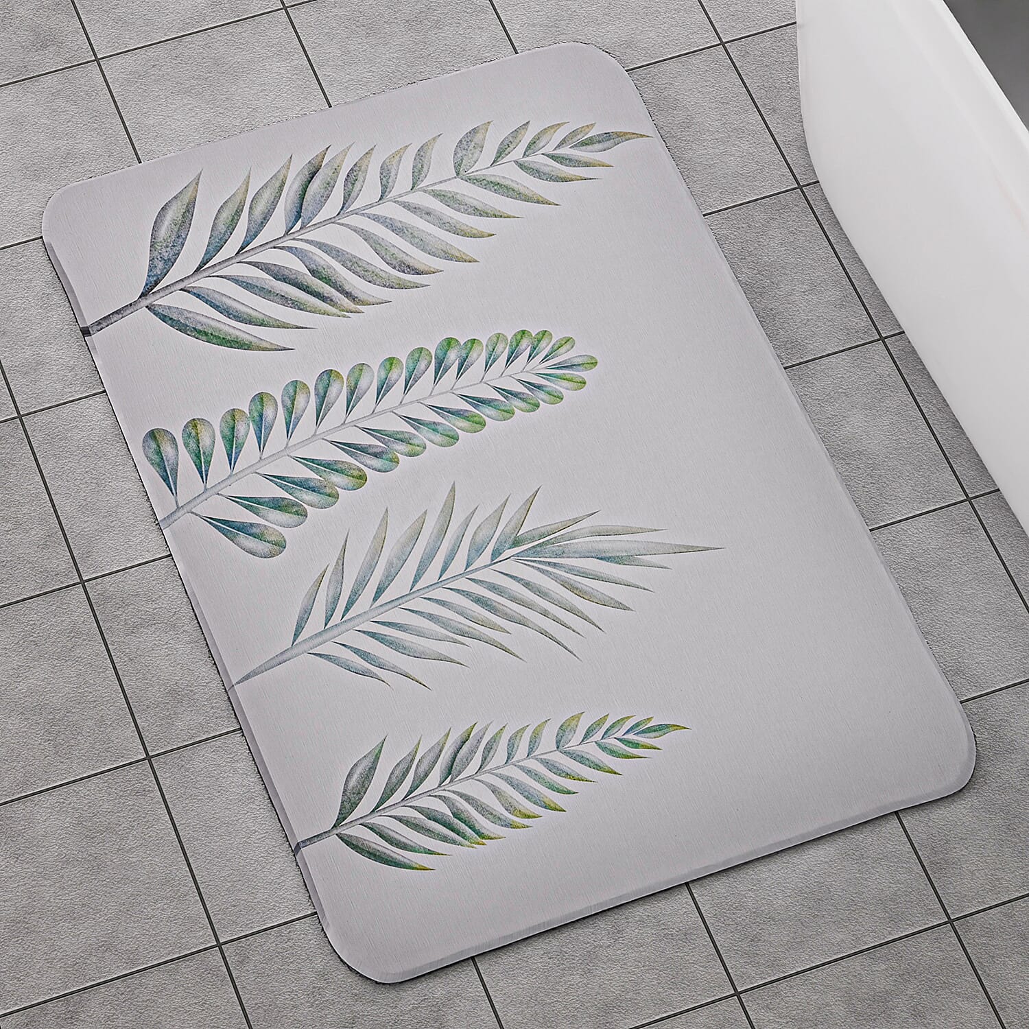 Super Absorbent Leaf Pattern Diatomaceous Earth Bath Mat (Size 60x39cm) - Green