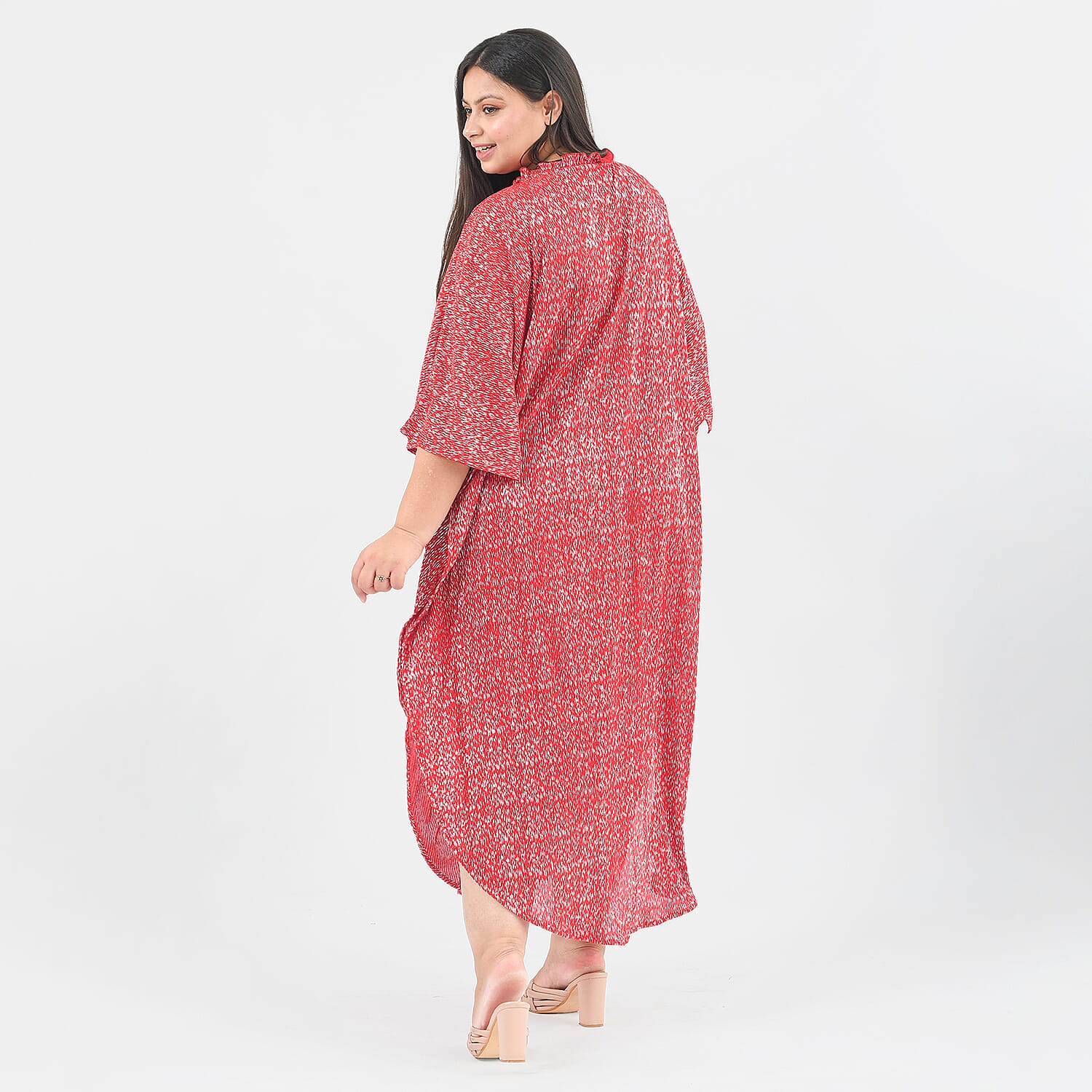 TAMSY Poly Knit Foil Pattern Long Kaftan (One Size) - Red