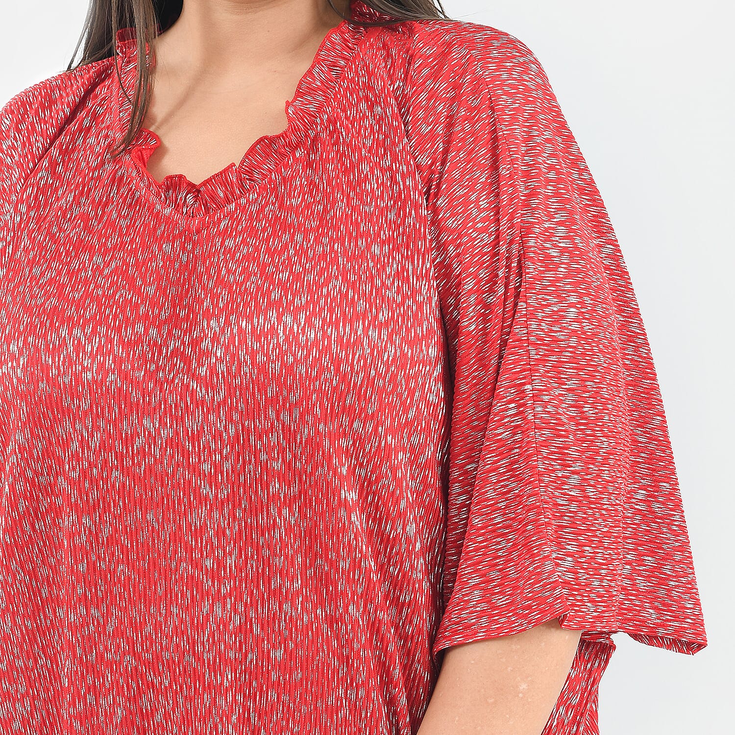 TAMSY Poly Knit Foil Pattern Long Kaftan (One Size) - Red