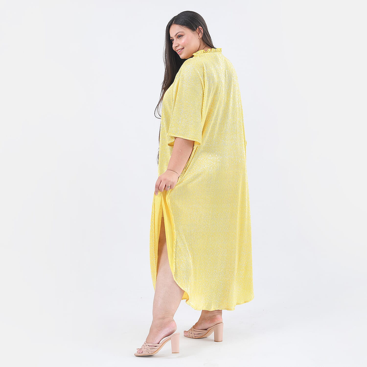 TAMSY Poly Knit Foil Pattern Long Kaftan (One Size) - Golden