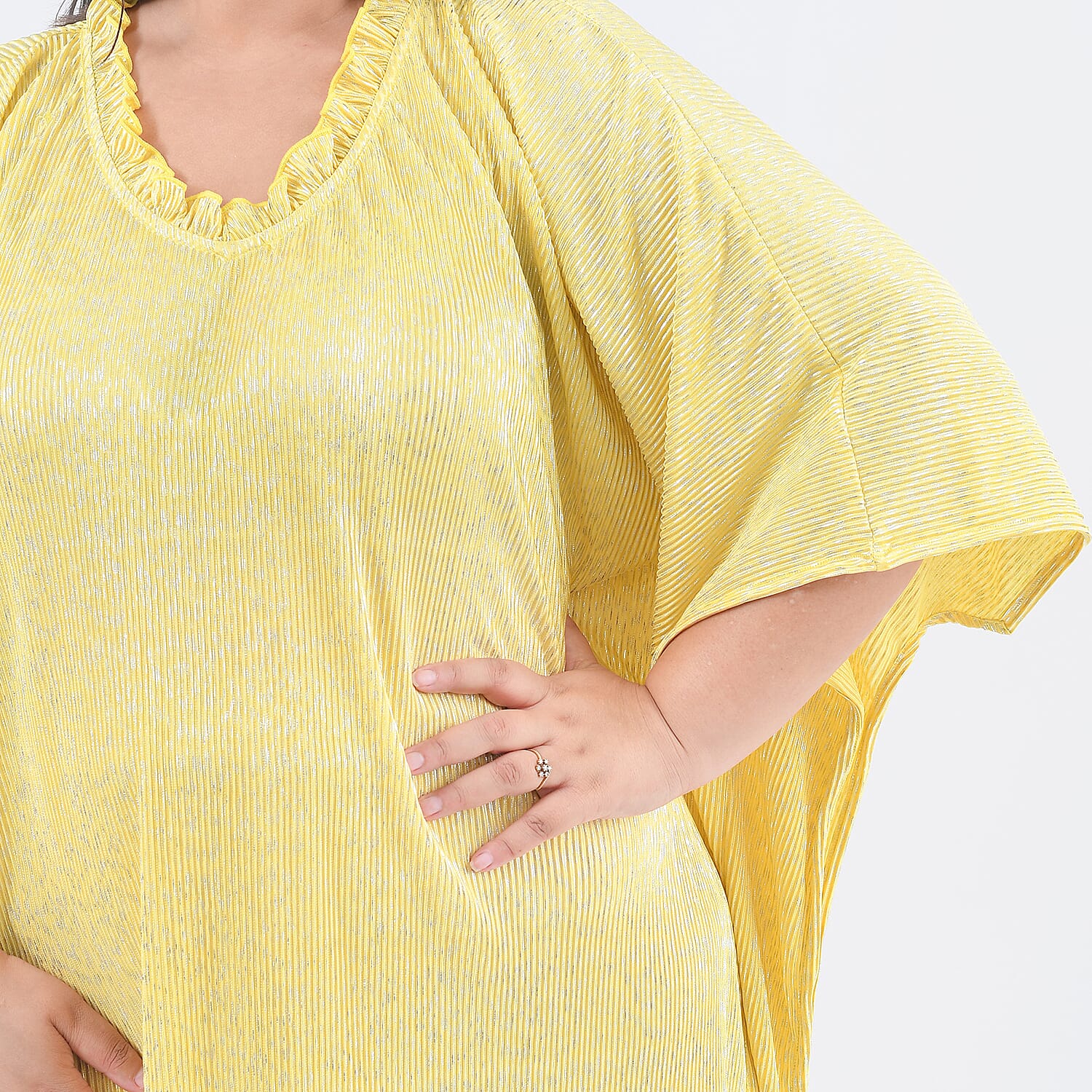 TAMSY Poly Knit Foil Pattern Long Kaftan (One Size) - Golden