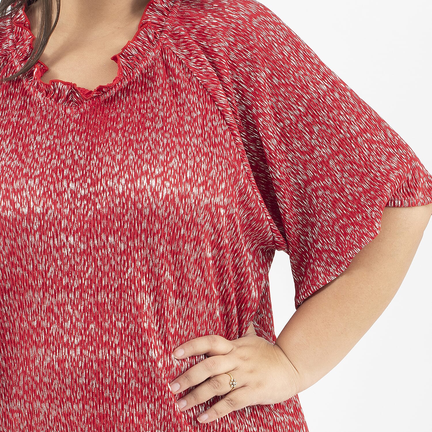 Tamsy Knit Foil Printed Pleated Tunic (One Size) - Red