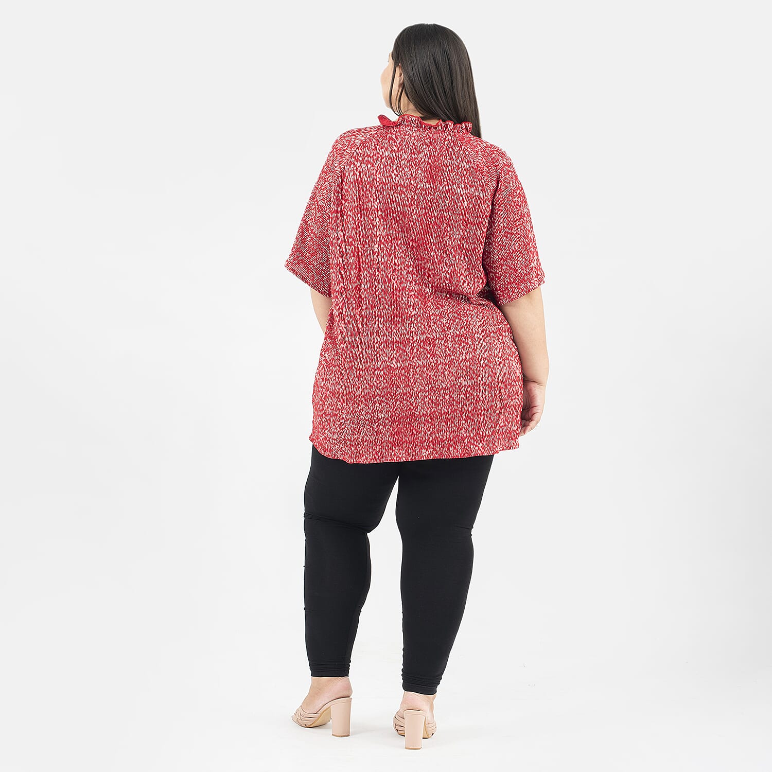 Tamsy Knit Foil Printed Pleated Tunic (One Size Curve) - Red