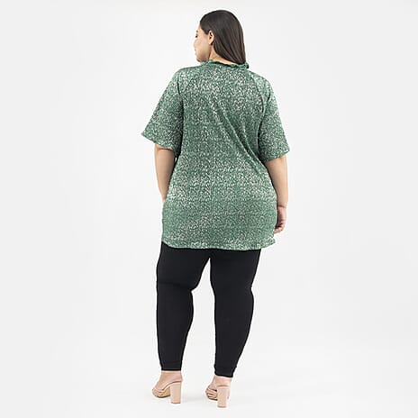 Tamsy Knit Foil Printed Pleated Tunic (One Size Curve) - Green