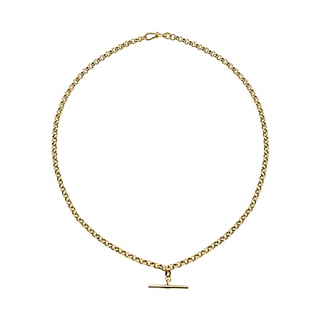 9K Yellow Gold 24.8mm x 1.7mm T Bar Belcher Chain Albert Clasp Necklace 18 Inch