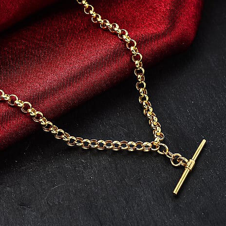 9K Yellow Gold 24.8mm x 1.7mm T Bar Belcher Chain Albert Clasp Necklace (Size 18), Gold Wt 7.00 GM.