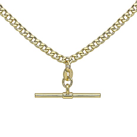9K Yellow Gold 25mm x 2mm T Bar 80 Hollow Diamond Cut Curb Albert Clasp Necklace 18 Inch