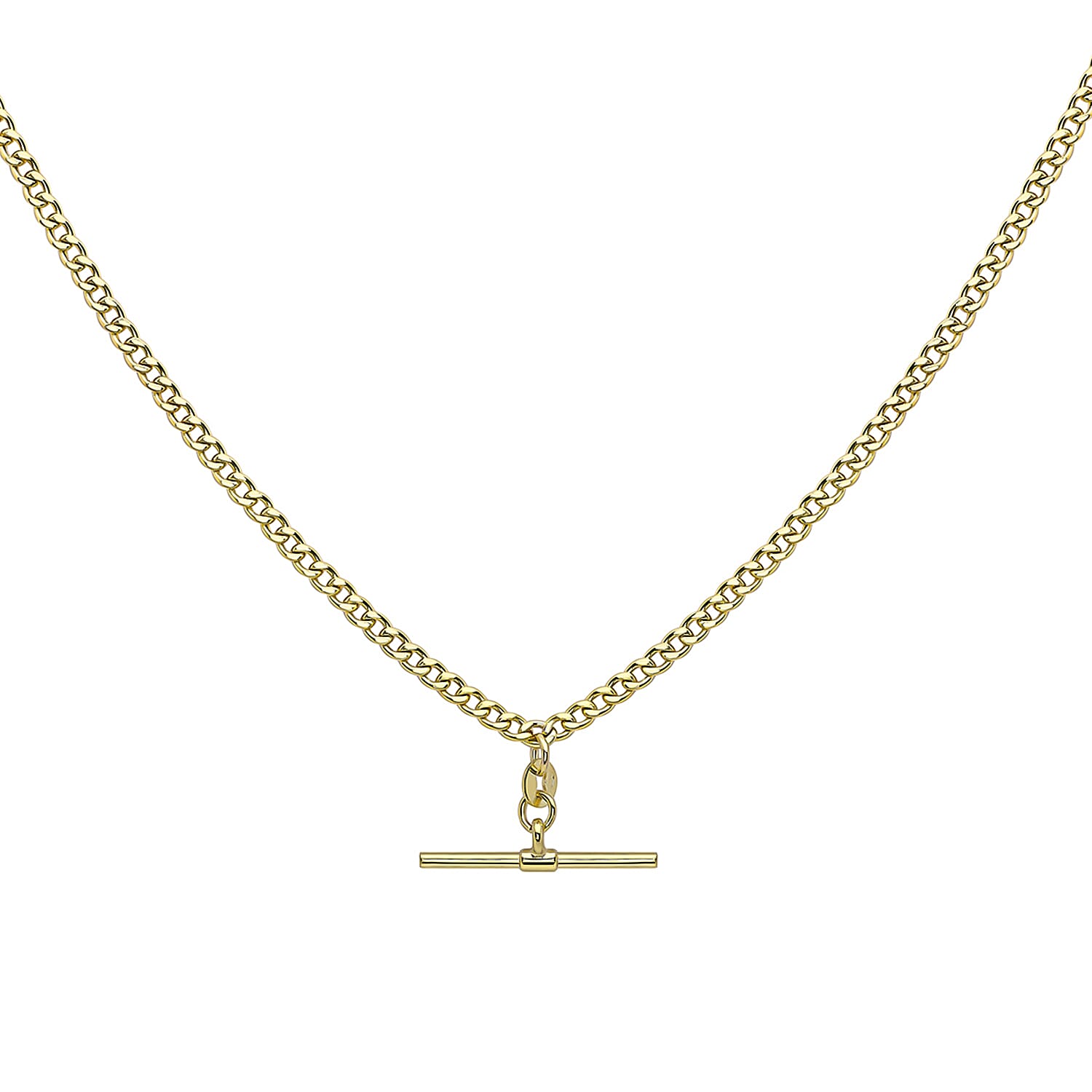 9K Yellow Gold 25mm x 2mm T Bar 80 Hollow Diamond Cut Curb Albert Clasp Necklace 18 Inch