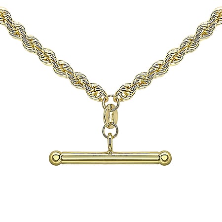 9K Yellow Gold 25.5mm x 3mm T Bar Rope Chain Albert Clasp Necklace 18 Inch