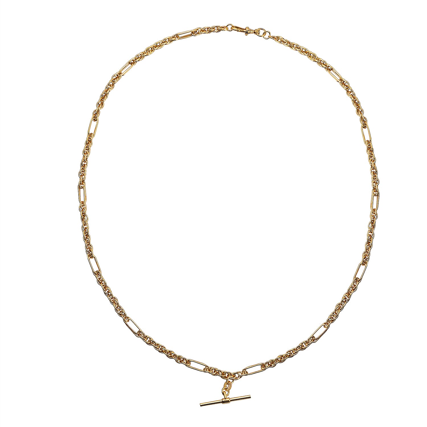 9K Yellow Gold 24.8mm x 1.7mm T Bar Figaro Rope Chain Albert Clasp Necklace 20 Inch