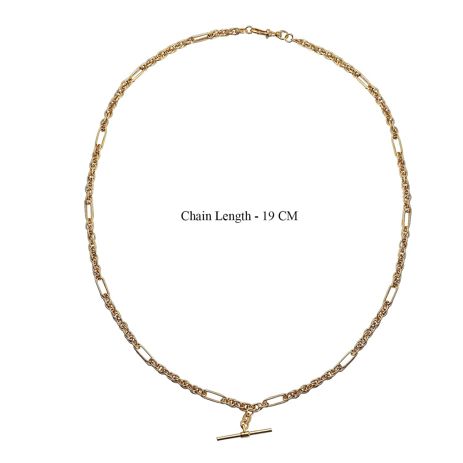 9K Yellow Gold 24.8mm x 1.7mm T Bar Figaro Rope Chain Albert Clasp Necklace 20 Inch